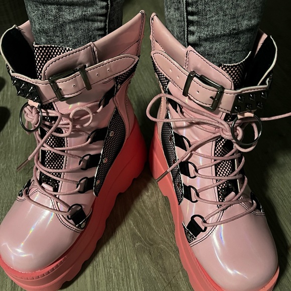 Pink and Black Punk Platform Shoes NEW Size 7 - Picture 9 of 9